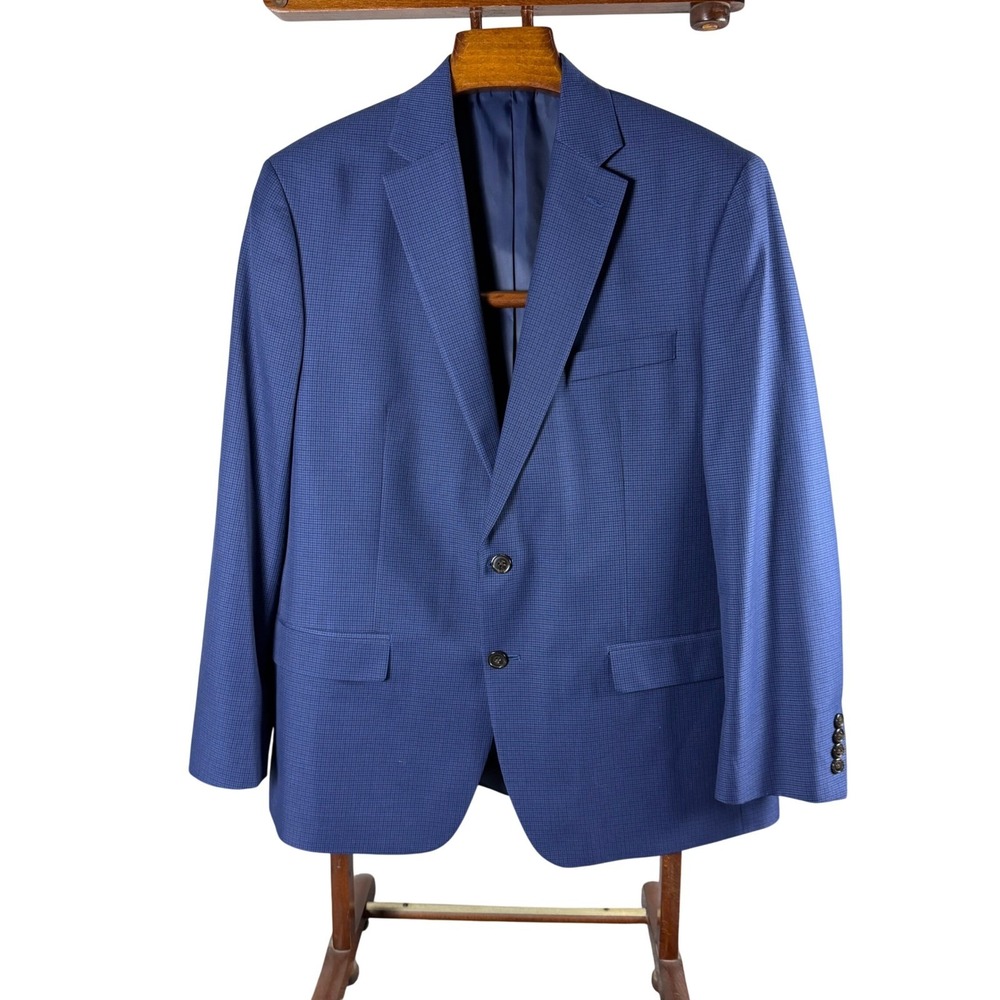Chaps Mens Blue Micro Houndstooth Two Button Blazer Sport Coat Jacket